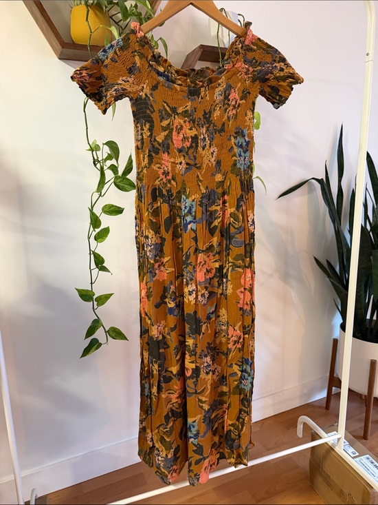 Kimchi Blue Dresses & Skirts - Kimchi Blue Mustard Floral Maxi Dress with Blue and Pink Accents
